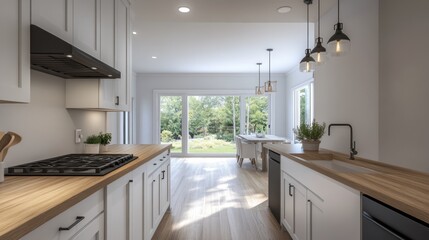 Fototapeta premium Modern Farmhouse Kitchen Design: Open Concept with Nature Views