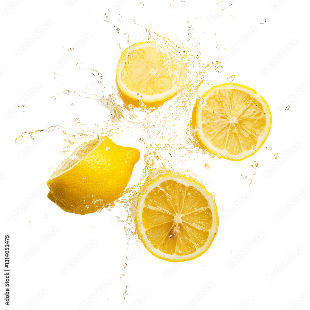 Aufkleber The image shows three lemon slices and one whole lemon submerged in water creating a dynamic splash.