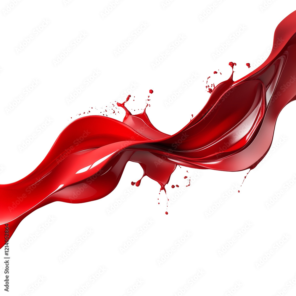 Poster A dynamic image showcasing a vibrant red liquid splashing across a stark black background with glossy texture and fluid motion.