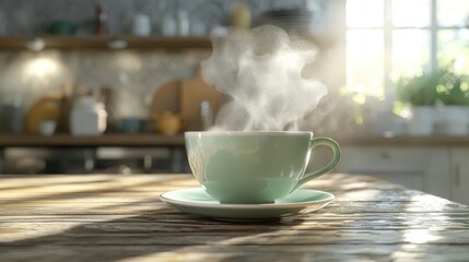 Fototapeta premium Morning Coffee in a Sunlit Kitchen Serene Start to the Day