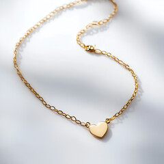 Fototapeta premium Delicate gold heart necklace on a white background. Perfect for adding a touch of elegance to any outfit.