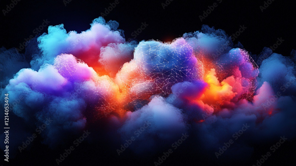 Poster abstract colorful cloud network digital art wired connection futuristic technology background