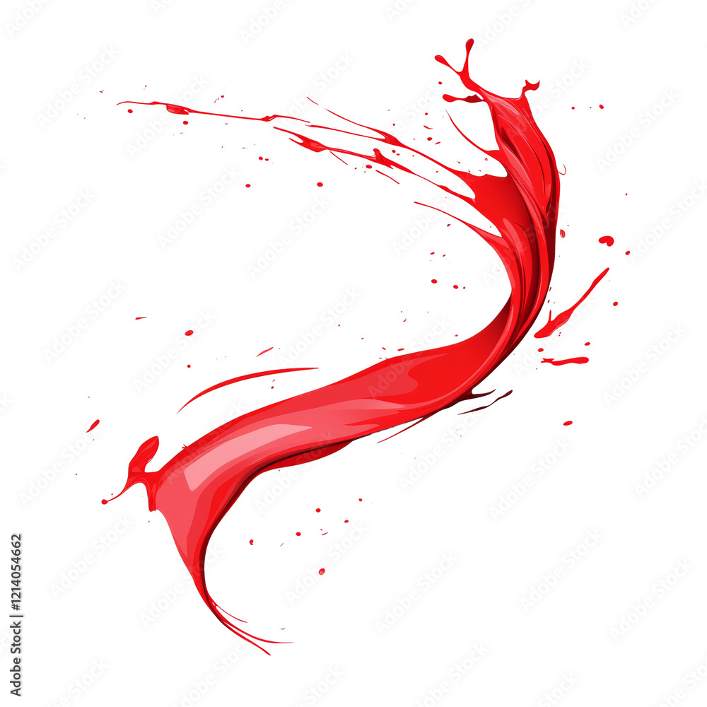 Poster A dynamic splash of red paint flows in a curved motion against a white background creating an abstract image.