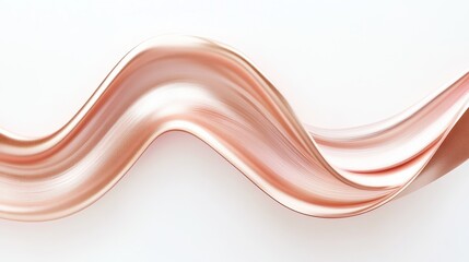 Obraz premium Abstract Rose Gold Metallic Wave Ribbon on White Background, Elegant Swirl Flow.