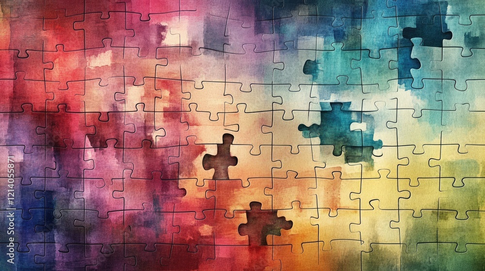 Aufkleber a colorful puzzle layout with textured watercolor effects and abstract design elements