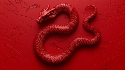 Fototapeta premium Red dragon sculpture on red background.