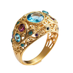 Fototapeta premium Luxury Blue Topaz Gemstone Ring on transparent background.