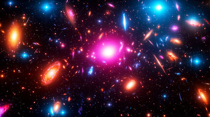 Obraz premium Cosmic Wonders: A vibrant journey through the universe's colorful galaxies and nebulae.