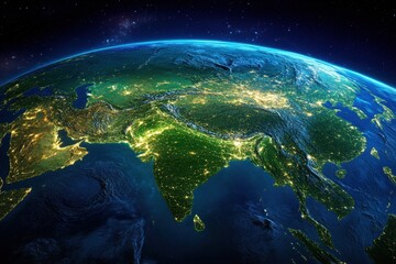 Night view, Earth, South Asia, city lights, space, globe, map, background, illustration, geography