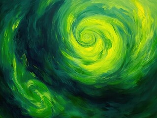 Abstract Green and Yellow Swirling Paint Texture, Fluid Motion Oil Painting Background.