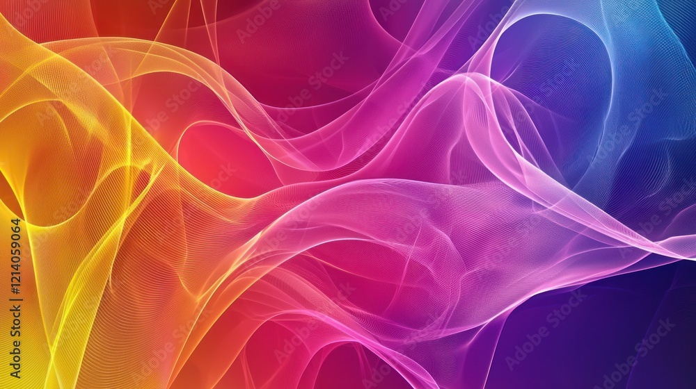 Poster an abstract, geometric background with flowing lines and vibrant colors, creating a dynamic design.
