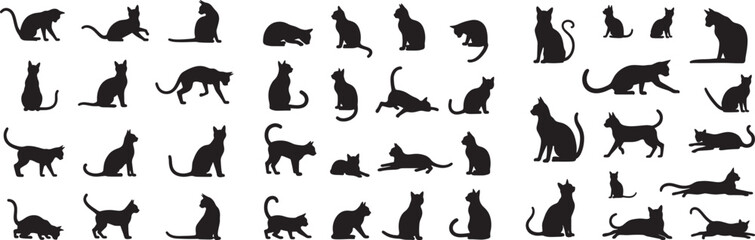 Set of Cat silhouette vector icon illustration with white background