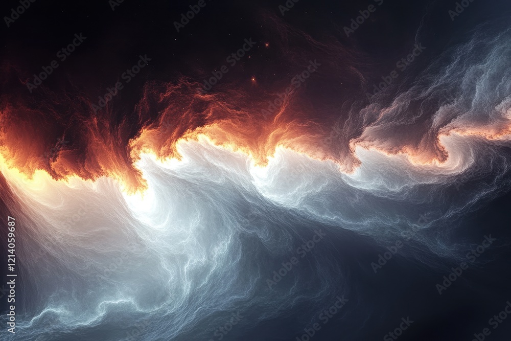 Aufkleber dynamic abstract cloudscape with fiery oranges and cool blues, textural swirling patterns.