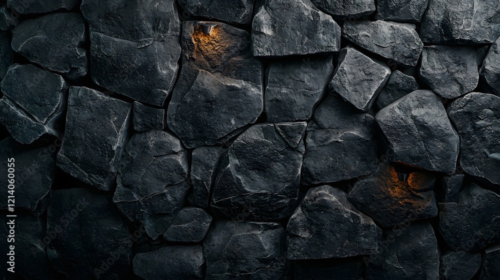 Poster dramatic dark stone wall texture with natural patterns and shadows creating an abstract moody and at