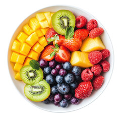 Healthy Fruit Plate Colorful Variety on transparent background.