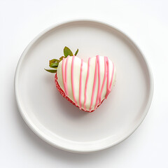 Heart-shaped strawberry dipped in white and pink chocolate. Romantic dessert perfect for Valentine's Day or special occasions.