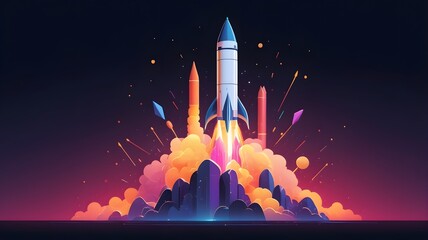 Fototapeta premium Business Startup Rocket in the sky symbolizing entrepreneurship and innovation