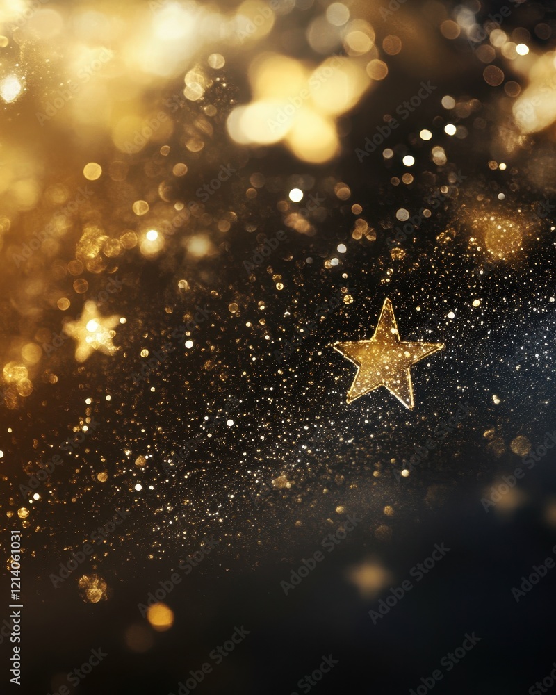 Poster golden starry bokeh background with sparkling glitter and soft focus