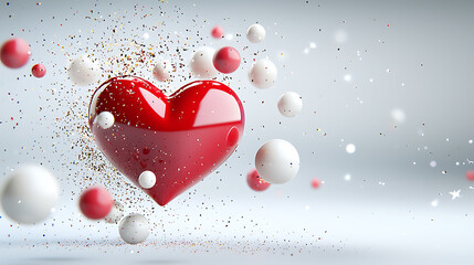 Celebratory heart explosion digital art abstract design whimsical environment close-up view love concept