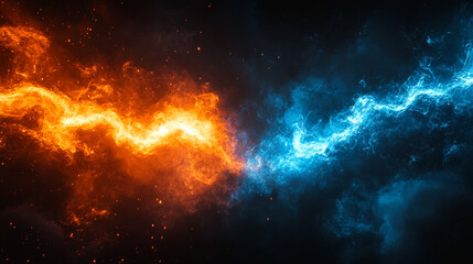 Colorful swirl of blue and orange flames creating a dynamic visual contrast