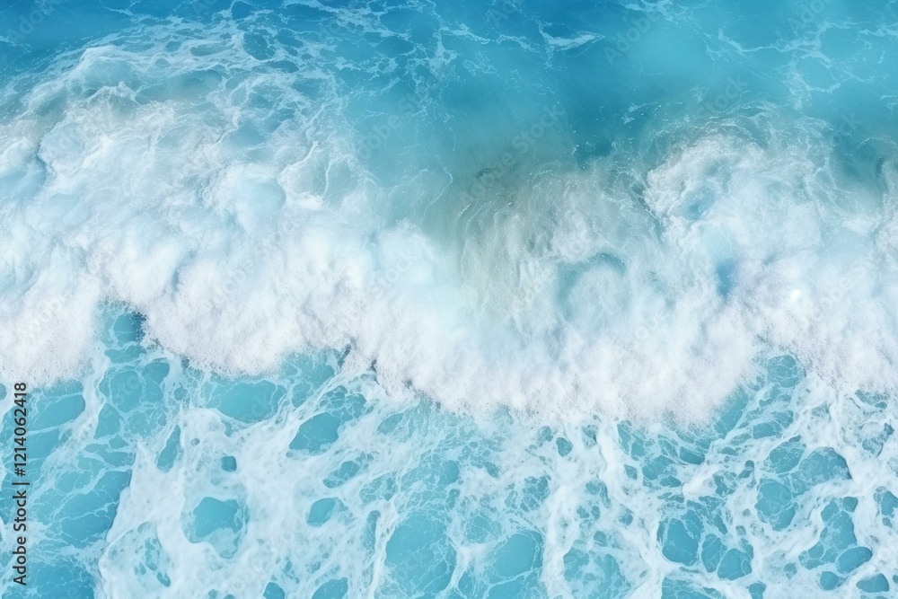 Aufkleber aerial view of turquoise ocean waves crashing and creating beautiful patterns with white foam