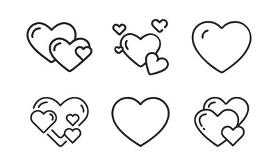 outline hearts icon collection set. heart shape, minimal icons, line art vector for love, and valentine’s day