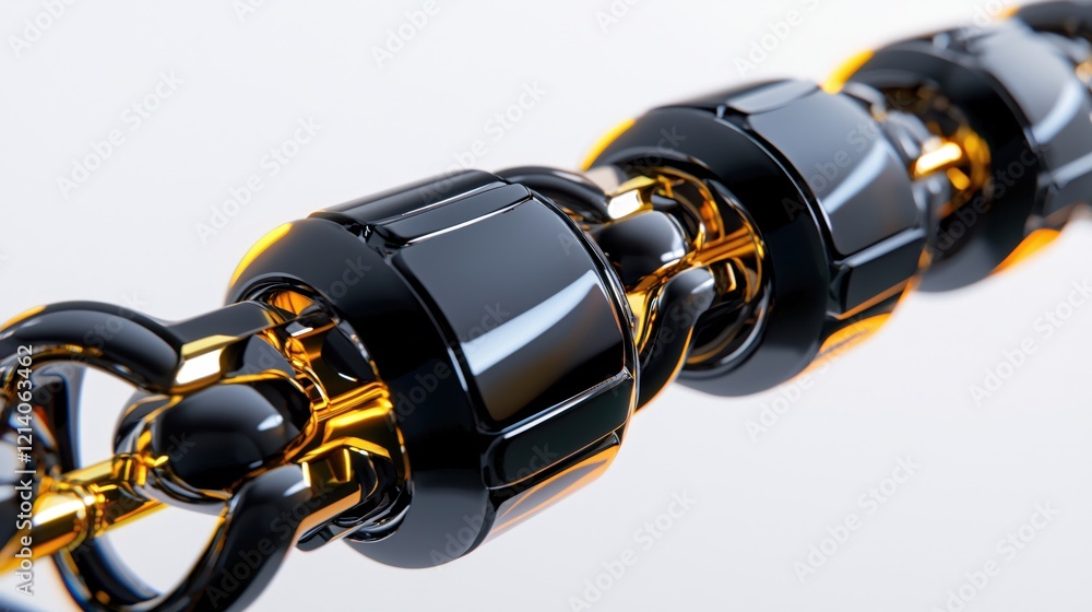 Poster black and gold chain links connected in a row on a white background with soft lighting