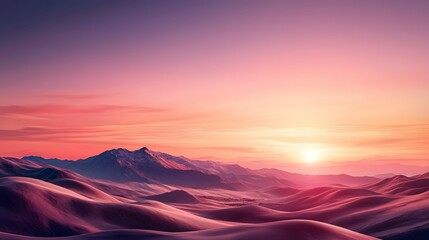 Stunning sunset over a dramatic mountain landscape with rugged peaks glowing sky and a serene atmospheric ambiance  This picturesque and natural scene evokes a sense of peace tranquility
