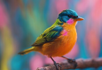 Vibrant multicolored bird perched on a branch.