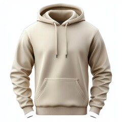 Beige hoodie sweatshirt mockup template, front view, isolated on transparent background, 3D rendering