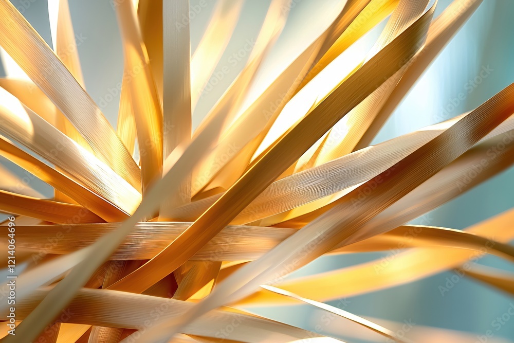 Poster abstract golden ribbons interweaving with light creating a dynamic flowing pattern