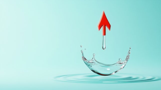 sustainability with forecast concept Water splash with red arrow symbolizing growth or direction.