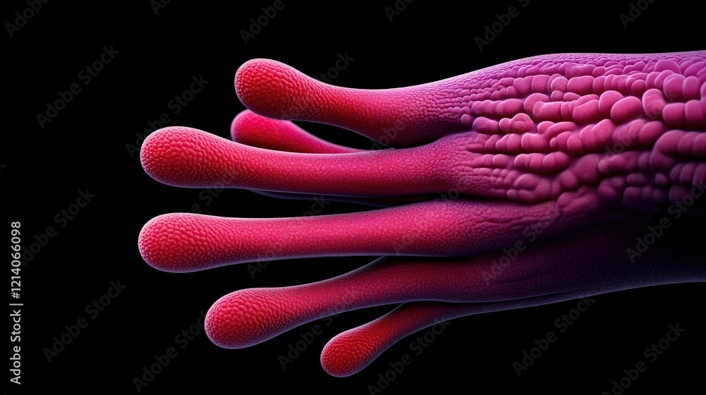 Fototapete abstract biological structure: a vibrant, close-up rendering of a bioluminescent, abstract organic s