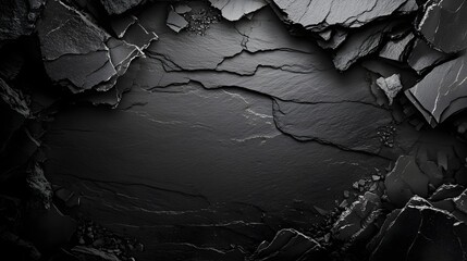 Textured abstract background with a cracked worn and damaged stone surface  Dark monochrome colors of gray black and white create a gritty grungy and aged effect