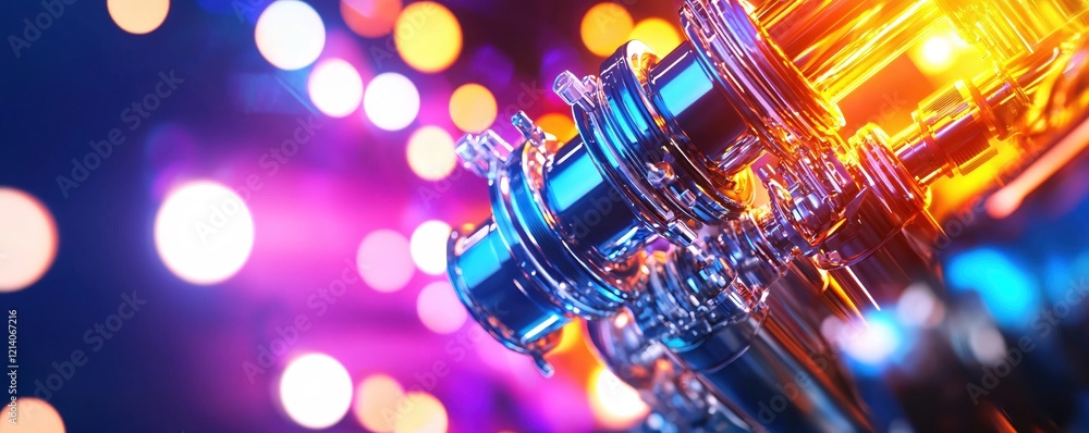 Aufkleber Shiny metallic structure with vibrant bokeh lights creating a futuristic abstract design