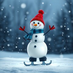 snowman on skates winter december january ice christmas holiday new year