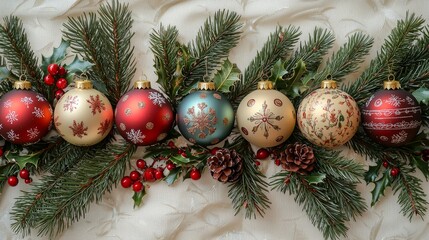 Festive Christmas interior design with retro-style holiday balls and decorations