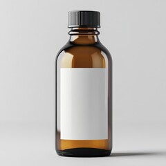 Blank glass bottle mockup with empty white label, Front view, isolated on transparent background, 3D rendering