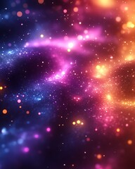 Abstract cosmic nebula with vibrant colors and glowing particles.