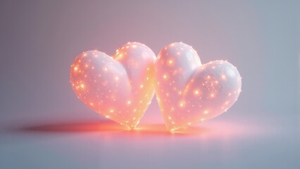 Fototapeta premium Two glowing hearts intertwined in a soft, romantic atmosphere for a perfect celebration
