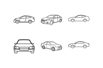 Set of car outline vector art illustration
