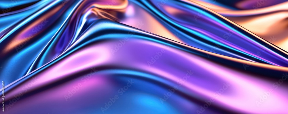 Aufkleber abstract iridescent fabric with smooth flowing waves and reflective surface in blue purple and gold