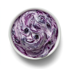 Fototapeta premium Creamy blueberry yogurt swirl in a bowl. Delicious and healthy snack or dessert.