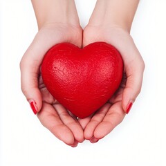 Fototapeta premium Woman s Hands Gently Holding a Red Heart Love Care Valentine s Day Concept