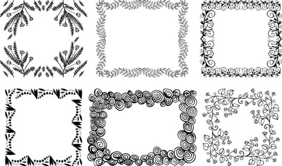 Frames for decoration. Premium decoration. Ticket design. Design template. Doodle photo frames, cute hand drawn painting frame. Sketch picture framing borders with decorative elements vector set.