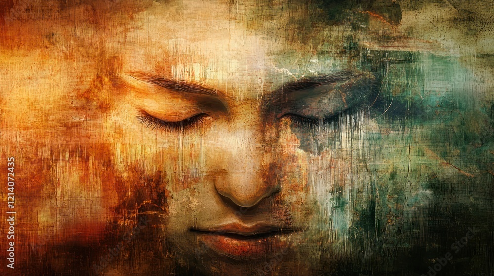 Poster an artistic representation of a shy face, with subtle colors and a soft expression