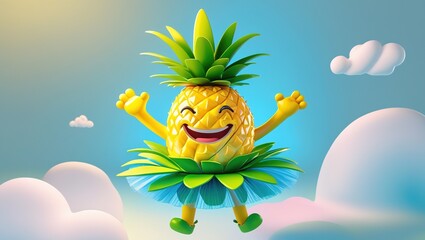 cute 3D rendering pineapple advertising character