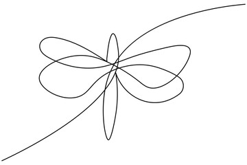 Dragonfly one line art drawing and insect minimalist style isolate outline vector illustration