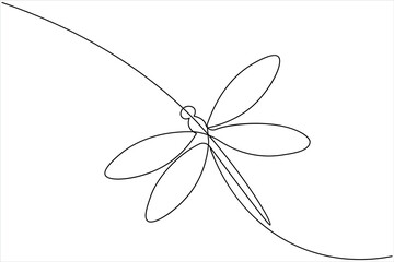 Dragonfly one line art drawing and insect minimalist style isolate outline vector illustration