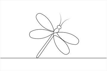 Dragonfly one line art drawing and insect minimalist style isolate outline vector illustration